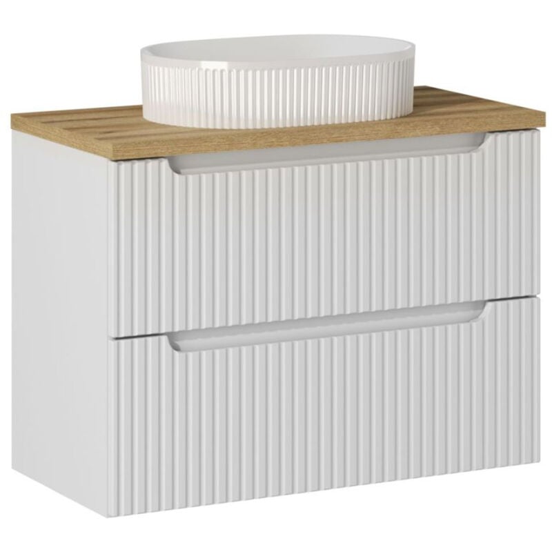 Petits-meubles - Meuble simple vasque 80cm 2 tiroirs Riva Blanc et Bois
