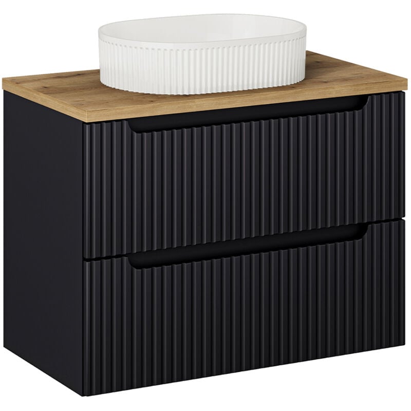 Meuble simple vasque 80cm 2 tiroirs Riva Noir et Bois