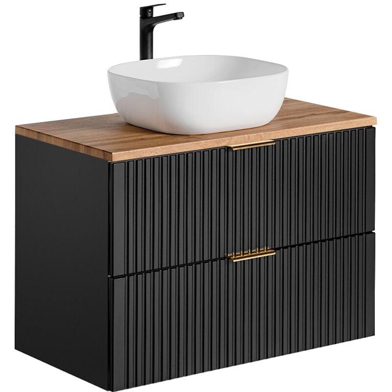 Petits-meubles - Meuble simple vasque 80cm Adriel Noir et Bois
