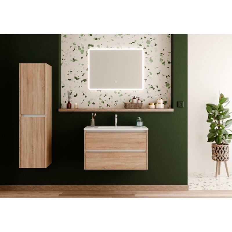 Sanitaire - Meuble vasque jupiter 3.0 Bois Clair 80cm avec Miroir Reflet