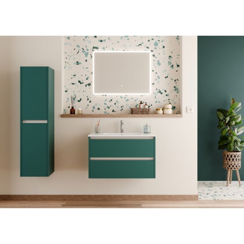 Sanitaire - Meuble vasque jupiter 3.0 Bleu Canard 80 cm avec Miroir Reflet