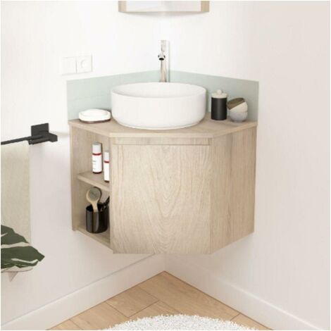 Étagère d'angle pour WC ou salle de bain en bambou 23x23x77cm