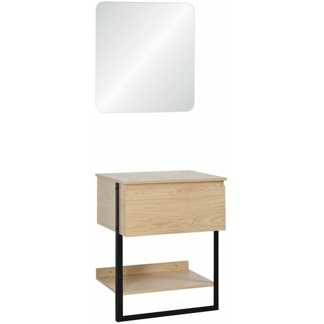 Meuble simple vasque décor chêne 60 cm + miroir NINA - Décor chêne