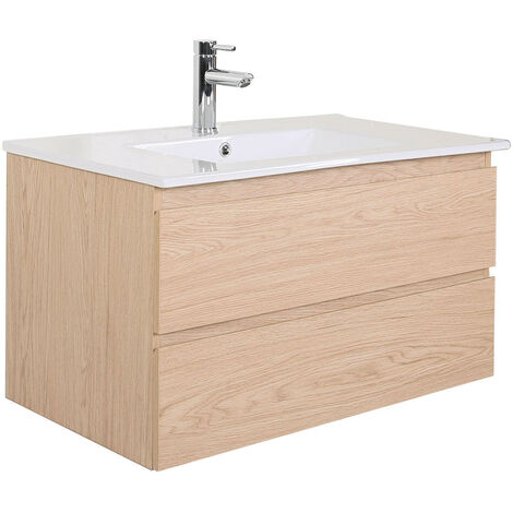 Meuble simple vasque décor chêne  80cm + vasque SORRENTO