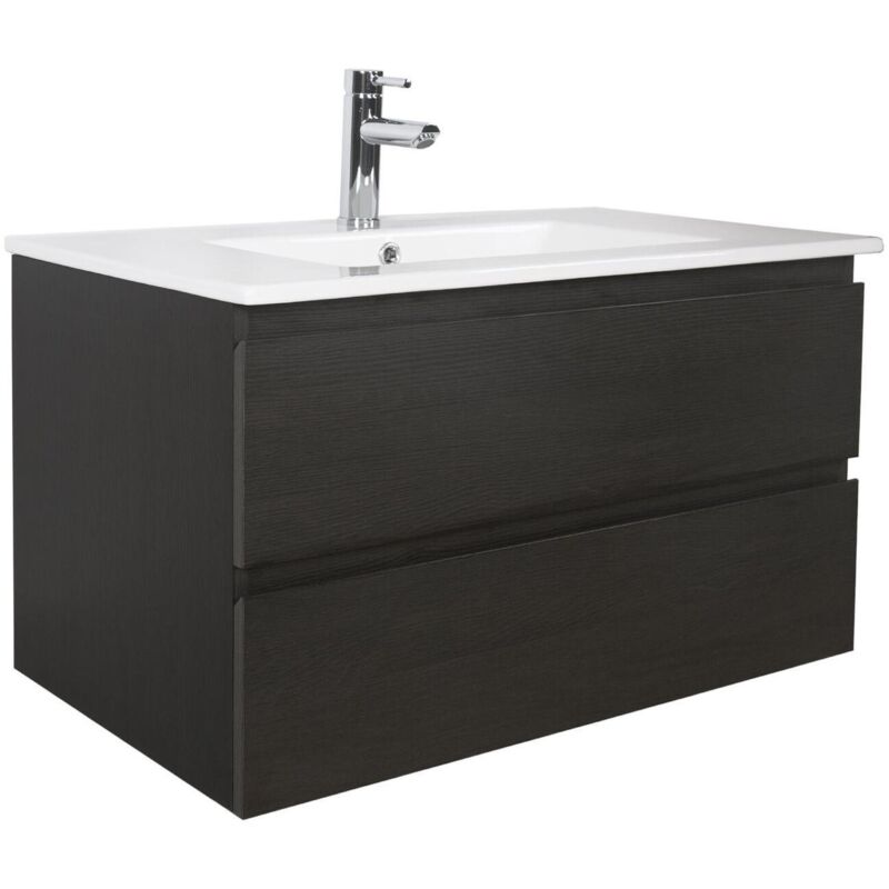 Meuble simple vasque décor chêne carbone 80cm + vasque