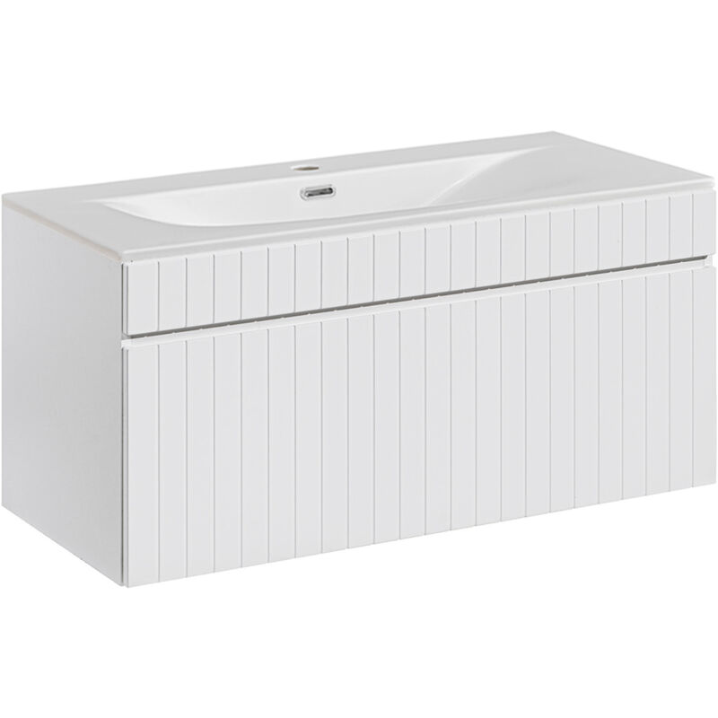 Meuble simple vasque encastrée 100cm Zelie Blanc