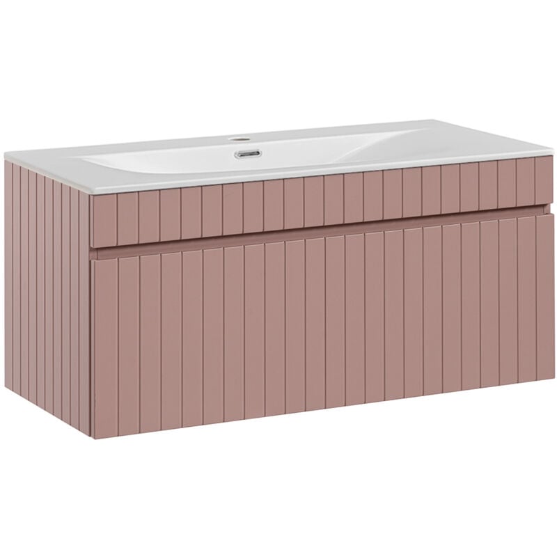 Meuble simple vasque encastrée 100cm Zelie Rose