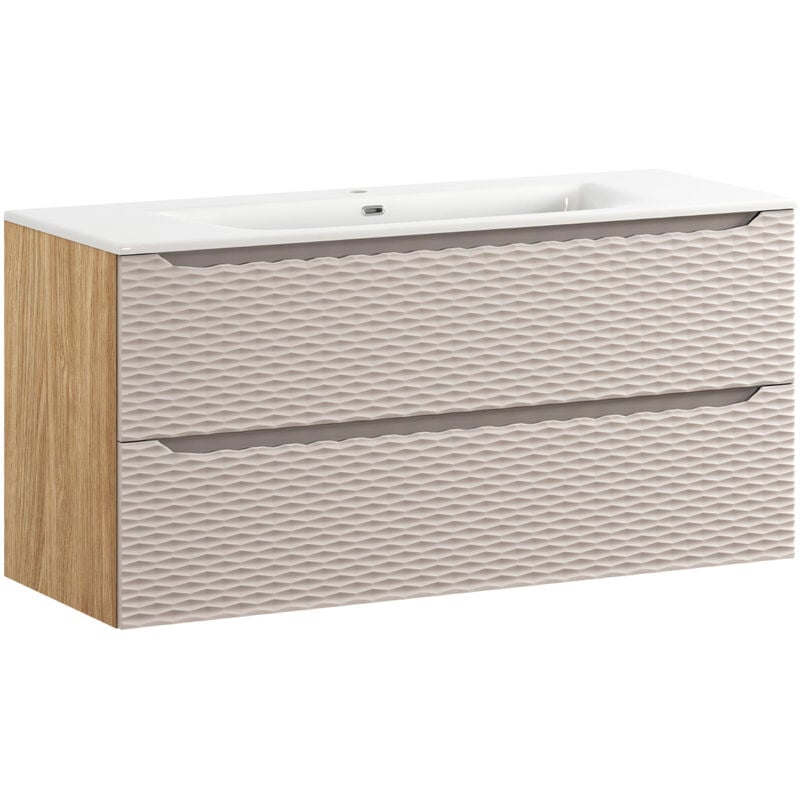 Meuble simple vasque encastrée 120cm 2 tiroirs Elora Beige et bois