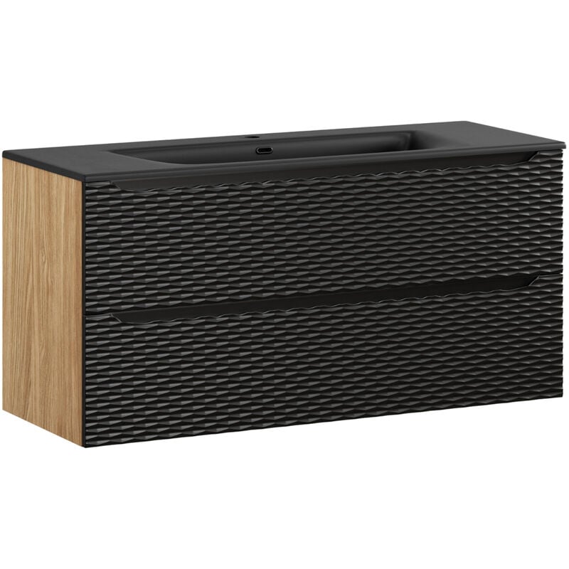 Meuble simple vasque encastrée 120cm 2 tiroirs Elora Noir et bois