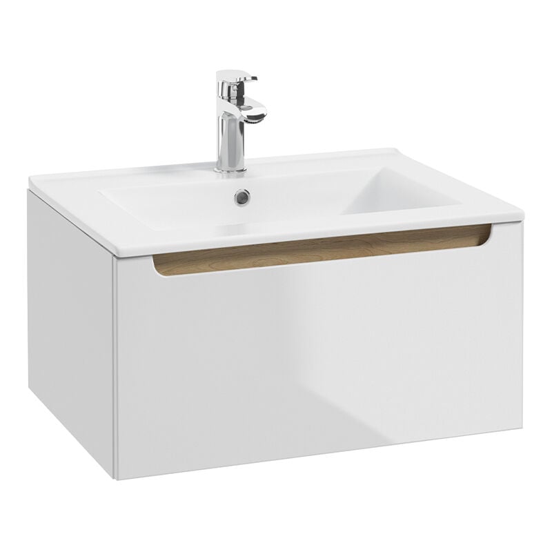 Petits-meubles - Meuble simple vasque encastrée 60cm 1 tiroir Livia Blanc et Bois