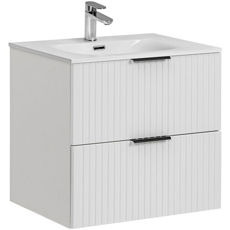 Meuble simple vasque encastrée 60cm Adriel Blanc