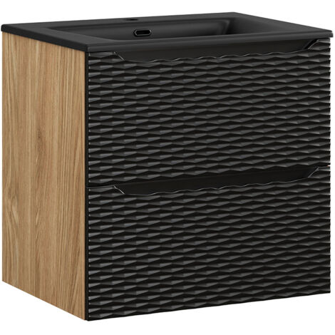 Meuble simple vasque encastrée 60cm Elora Noir et bois