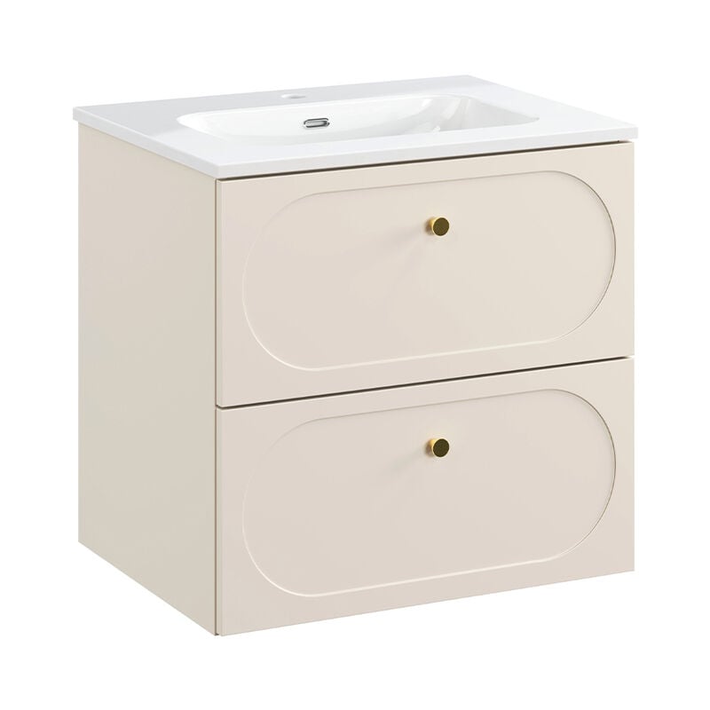 Petits-meubles - Meuble simple vasque encastrée 60cm Sanae Beige sable