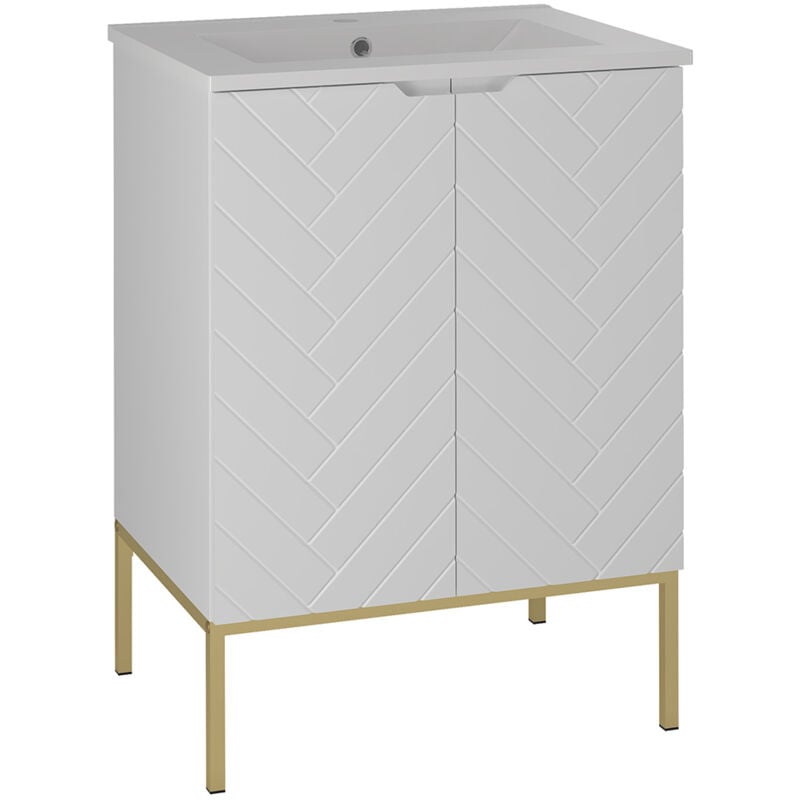 Petits-meubles - Meuble simple vasque encastrée 60cm 2 portes sur pieds Daria Blanc