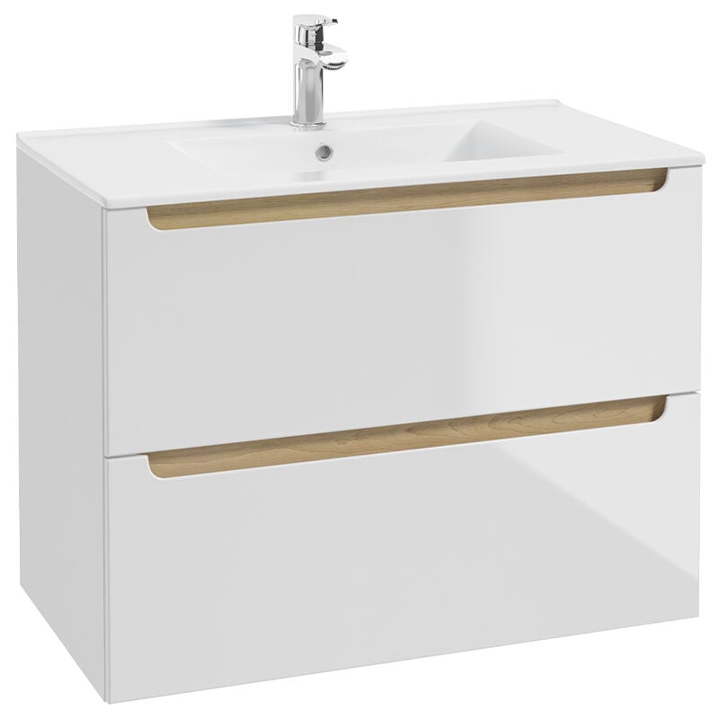 Petits-meubles - Meuble simple vasque encastrée 80cm 2 tiroirs Livia Blanc et Bois