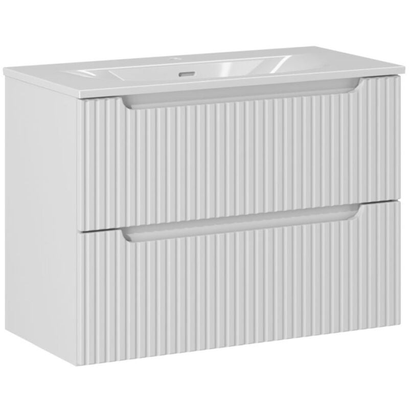 Petits-meubles - Meuble simple vasque encastrée 80cm 2 tiroirs Riva Blanc