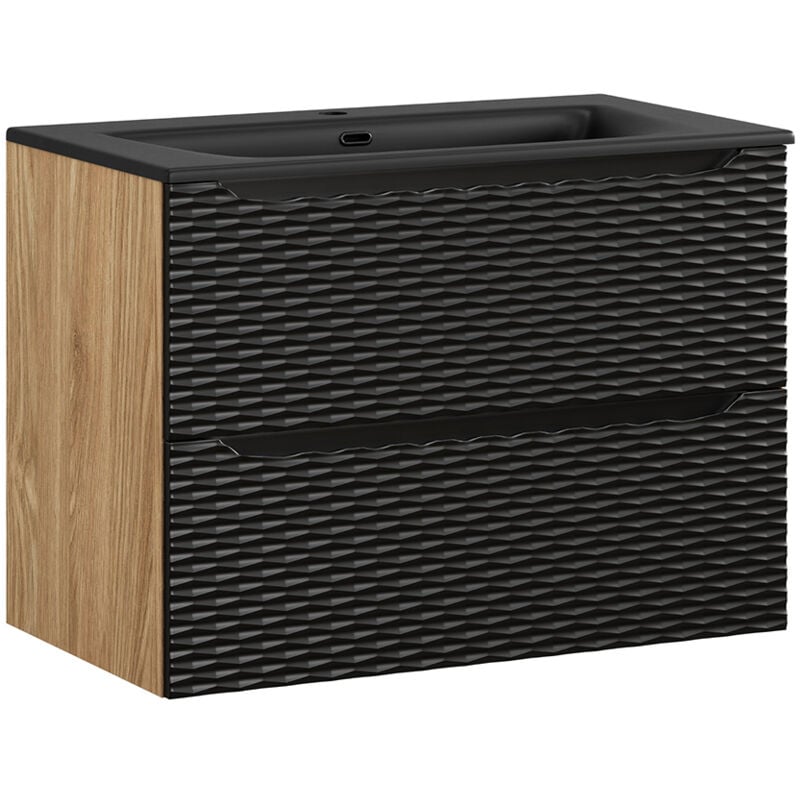 Meuble simple vasque encastrée 80cm Elora Noir et bois