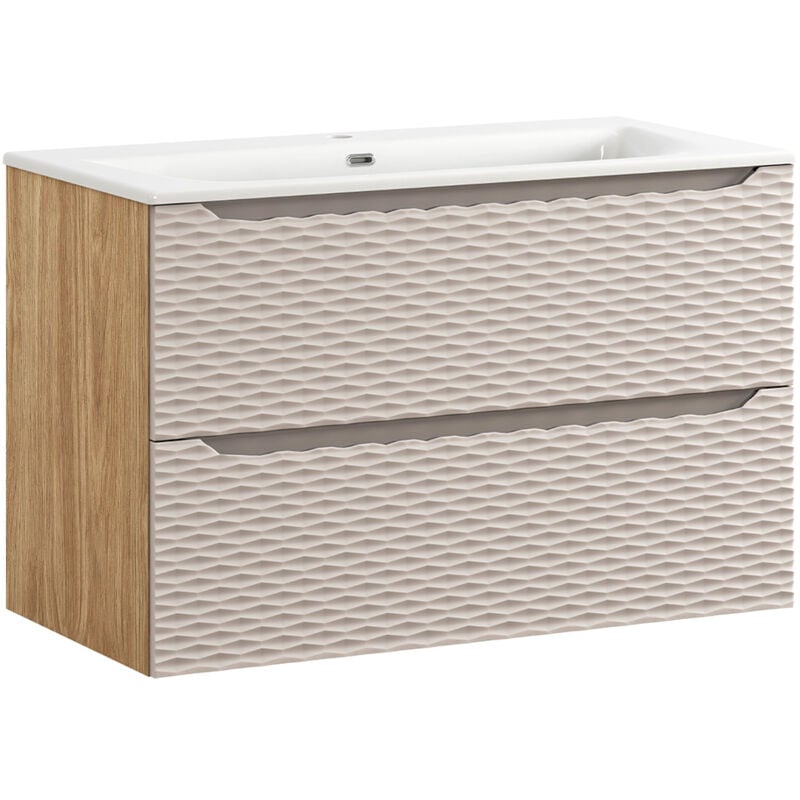 Meuble simple vasque encastrée 90cm Elora Beige et bois