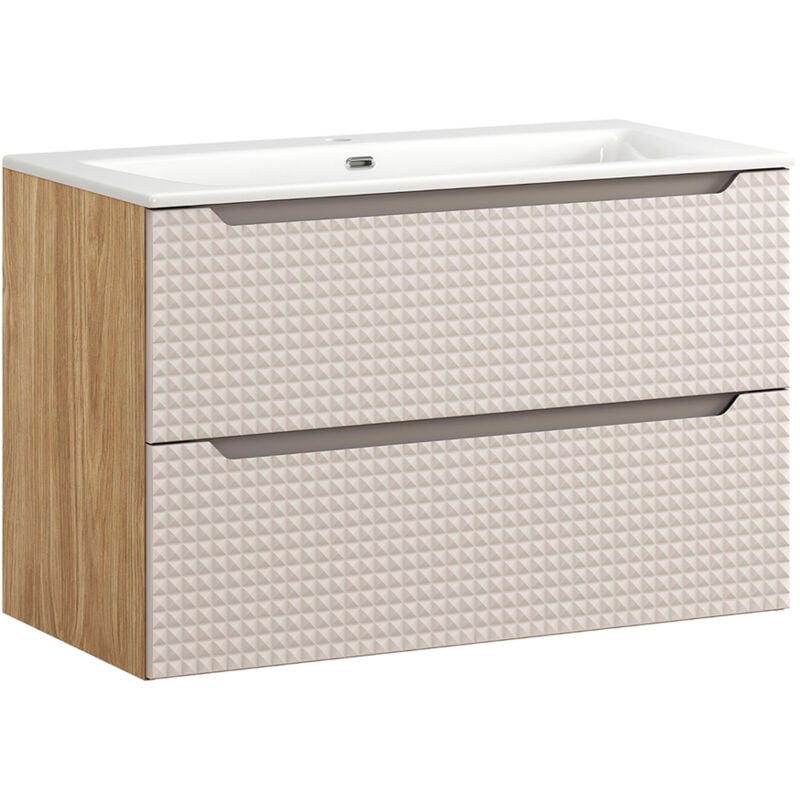 Petits-meubles - Meuble simple vasque encastrée 90cm Mallory Beige et bois