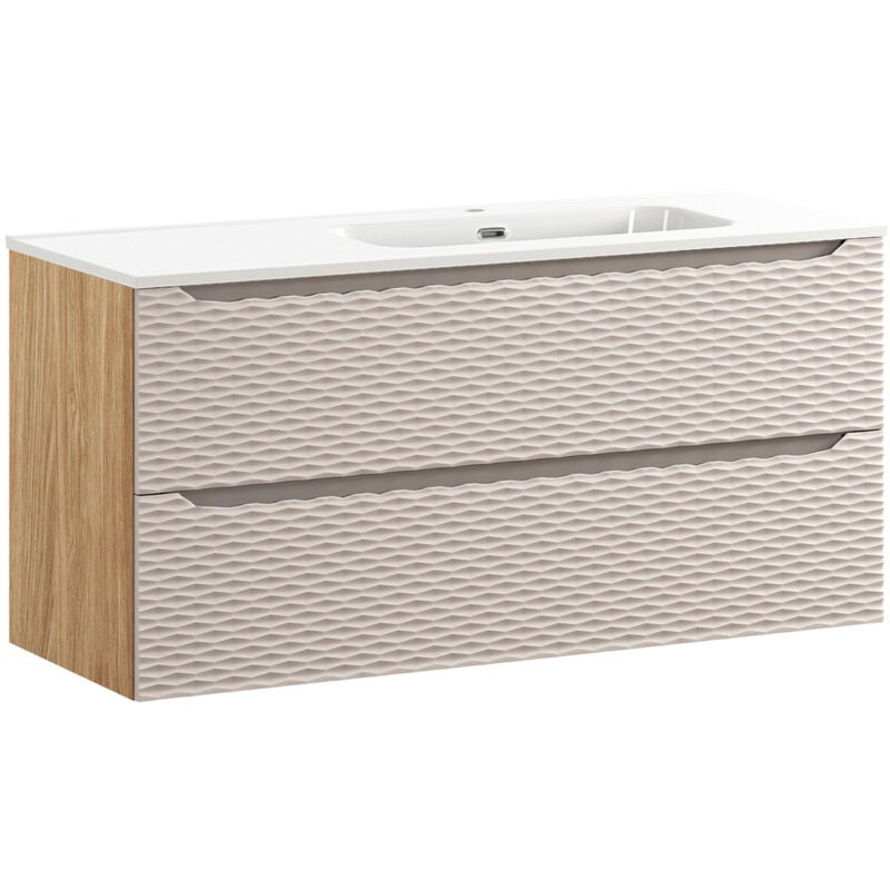 Petits-meubles - Meuble simple vasque encastrée droite 120cm 2 tiroirs Elora Beige et bois