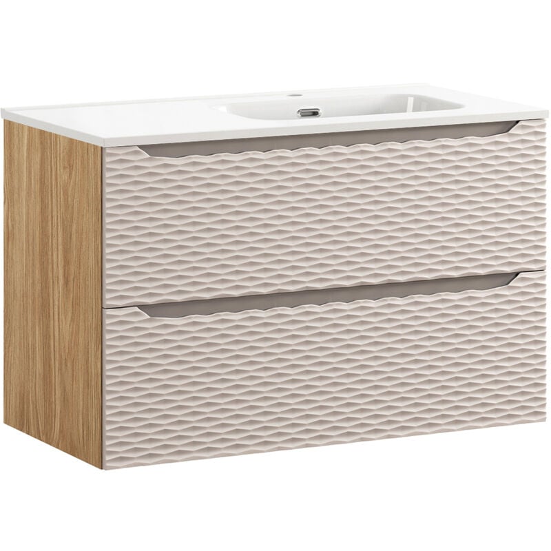 Petits-meubles - Meuble simple vasque encastrée droite 90cm Elora Beige et bois