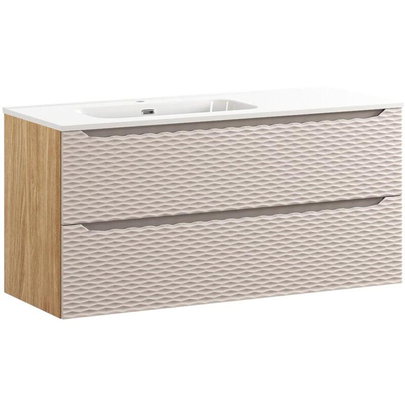 Petits-meubles - Meuble simple vasque encastrée gauche 120cm 2 tiroirs Elora Beige et bois