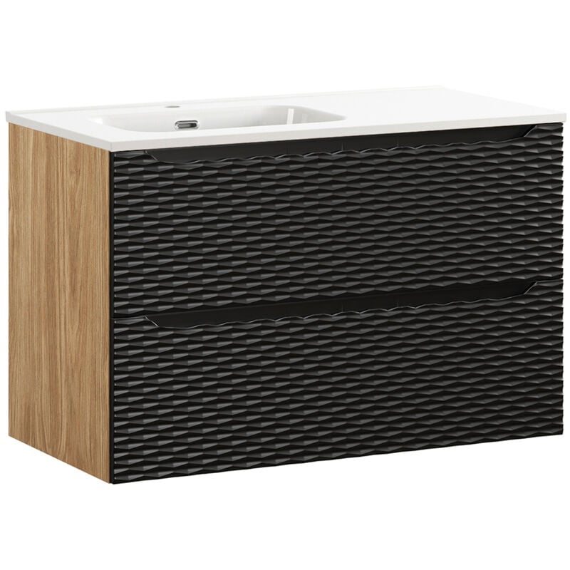Petits-meubles - Meuble simple vasque encastrée gauche 90cm Elora Noir et bois