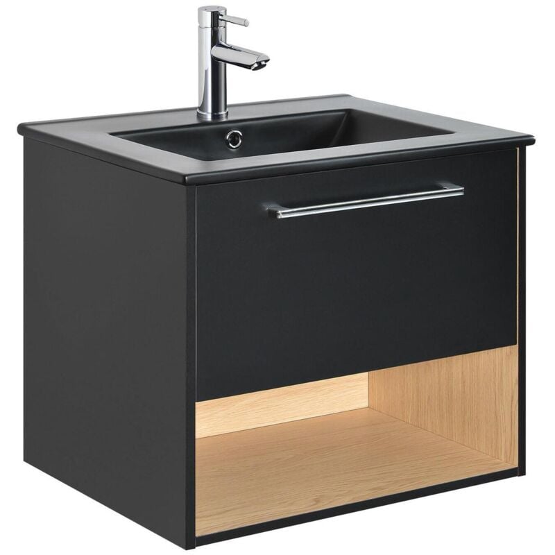Mob-in - Meuble simple vasque noir 60cm + vasque