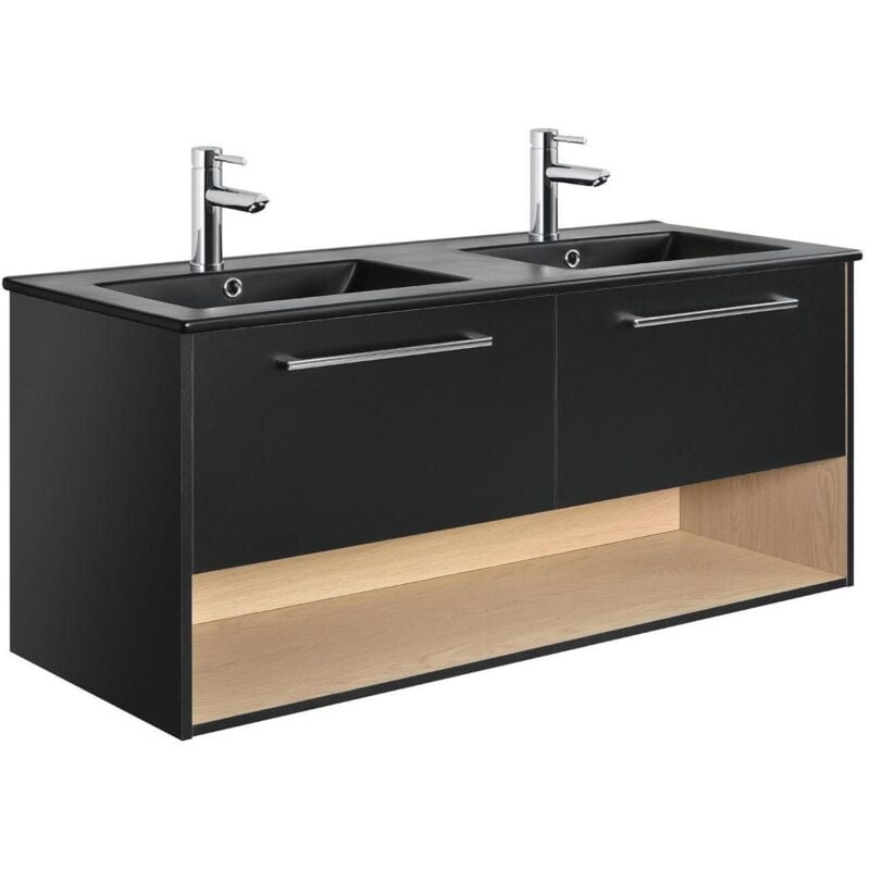 Mob-in - Meuble double vasque noir 120cm + vasque nika