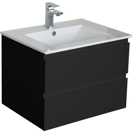 Meuble simple vasque suspendu noir 60 cm SORRENTO - Noir