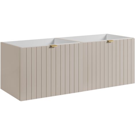 Meuble sous double vasque suspendu HARMO 120 cm Façade rainuré cachemire semi-mat