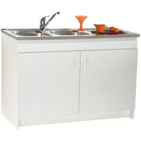 Meuble sous évier 120x60 cm – 2 portes battantes – Panneaux mélaminés 16 mm – Accès vide-sanitaire – Charnières invisibles – Neova