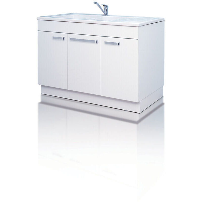 Meuble sous-évier 3 portes blanc hydrofuge Top 19 mm 120 x 60 mm - GENTE MEUBLES