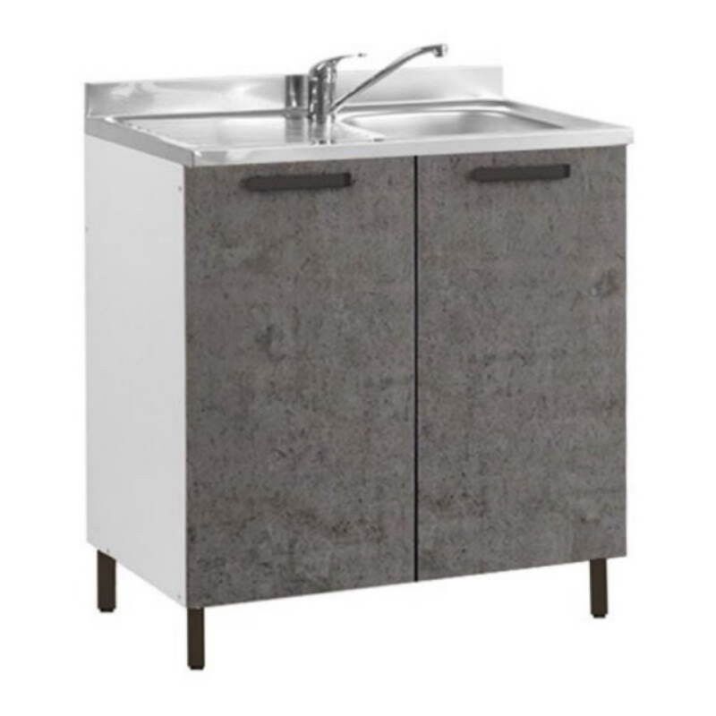 Meuble sous évier avec deux portes et évier inclus ciment 80x50x85H cm