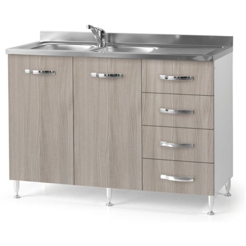 Meuble sous évier avec tiroir à droite et évier inclus coloris orme 120 cm