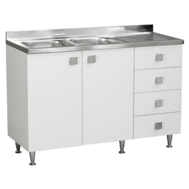 Toscohome - Meuble sous évier avec tiroirs à droite blanc mélèze et évier inclus 120x87H cm - Wila