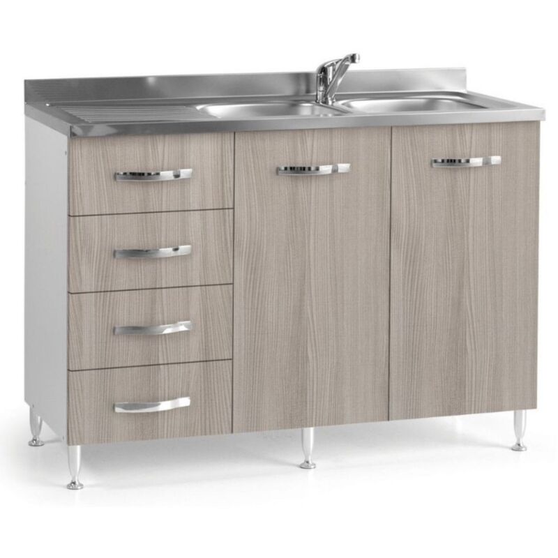 Meuble sous évier avec tiroirs à gauche et évier inclus coloris orme 120 cm