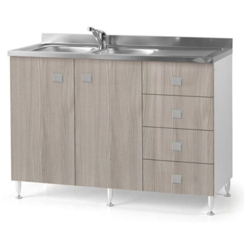 Toscohome - Meuble sous évier avec tiroirs orme droit comprenant un évier 120x87H cm - Wila