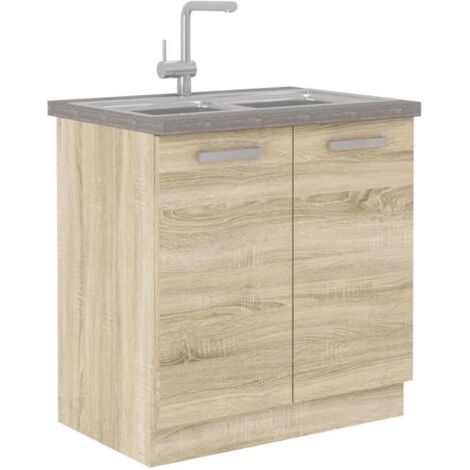 Meuble sous évier chêne clair Sonoma – Dimensions L 80 cm x P 52 cm x H 82 cm – Panneaux de particules 16 mm mélaminés – Style contemporain