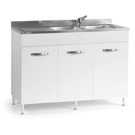 IPERBRIKO Évier de cuisine 3 portes réversible blanc Cm 120x50xH 85