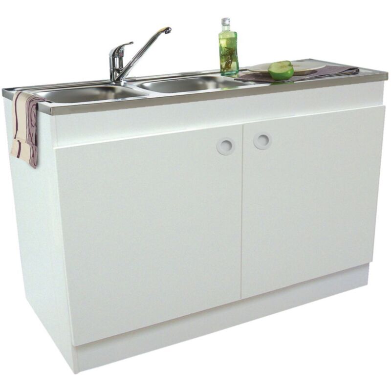 Nova – Meuble sous évier dépliable 2 portes blanc 120x60x82 cm – Panneau de particules mélaminé – Accès facile pour entretien