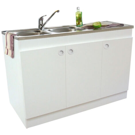 Nova – Meuble sous évier dépliable 3 portes blanc 1200x600 – Panneau de particules mélaminé 16mm – Charnières invisibles à rappel automatique
