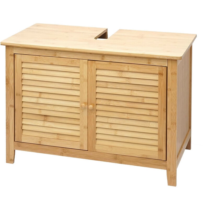 Meuble sous évier HWC-B18, meuble sous vasque, armoire, salle de bain, bambou 60x80x40cm