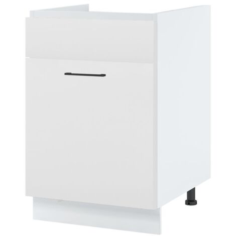 Meuble sous-évier Lovia blanc Mat 1 porte coulissante L 60 cm - Porte avec poignée apparente White