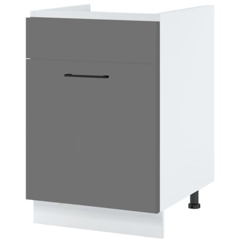 Meuble sous-évier Lovia Gris Mat 1 porte coulissante L 60 cm - Porte avec poignée apparente Grey