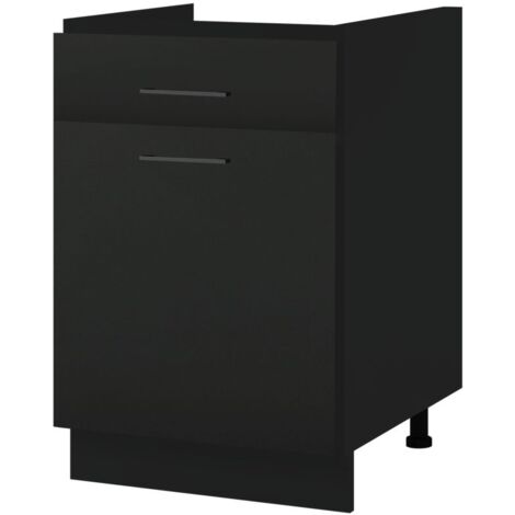 Meuble sous-évier Lovia Noir Mat 1 porte coulissante L 60 cm - Porte avec poignée apparente Black
