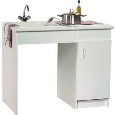 Nova – Meuble sous-évier PMR 120x60x82cm en bois mélaminé blanc – Accès fauteuil roulant – Charnières invisibles à rappel automatique