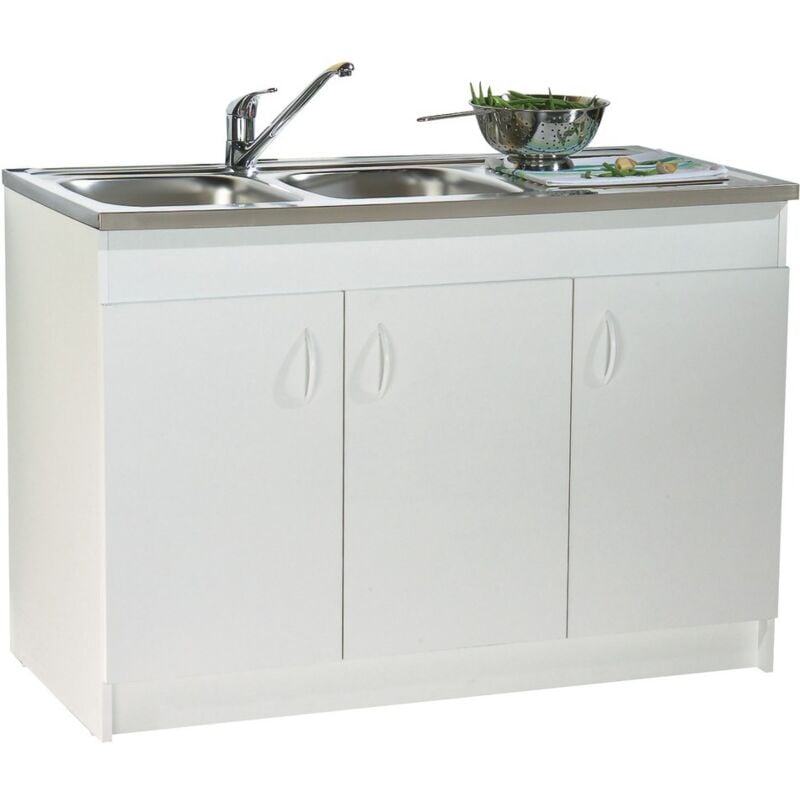 Meuble sous-évier 3 portes mélaminé blanc 120x60