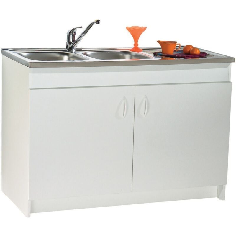 Meuble sous-évier 2 portes mélaminé blanc 120x60