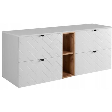 Meuble sous lavabo 140 cm - Blanc Mat - Armoires de Salle de Bains - Meubles de Salle de Bains - Vasque Sous-meuble - Plan de Travail - Bibliothèque Marron